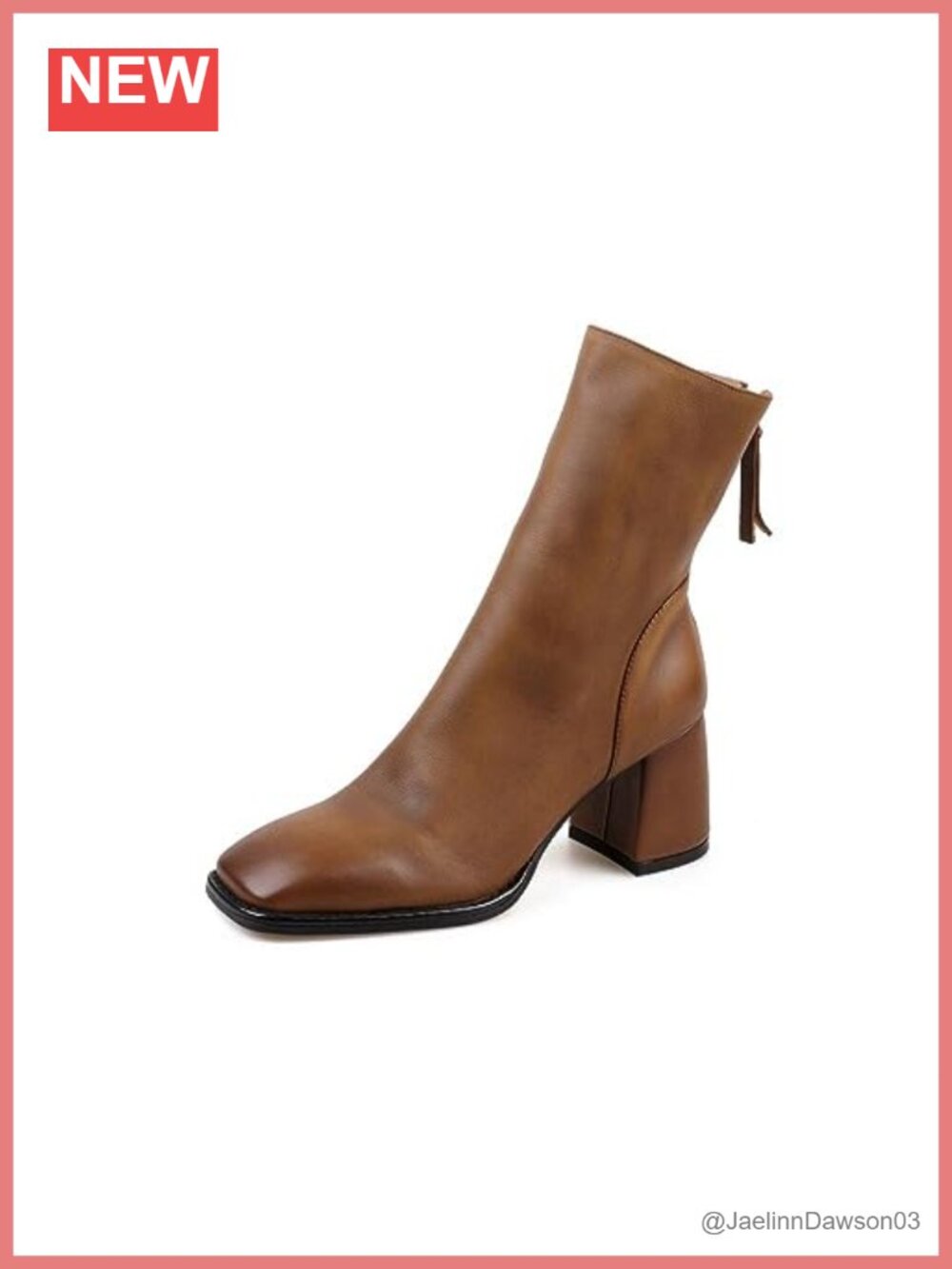 Women's Ankle Booties Genuine Leather Stacked Heel Square Toe